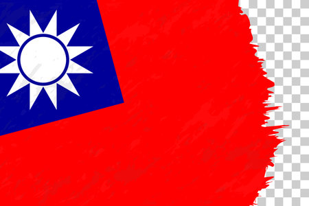 Horizontal Abstract Grunge Brushed Flag of Taiwan on Transparent Grid. Vector Template.のイラスト素材