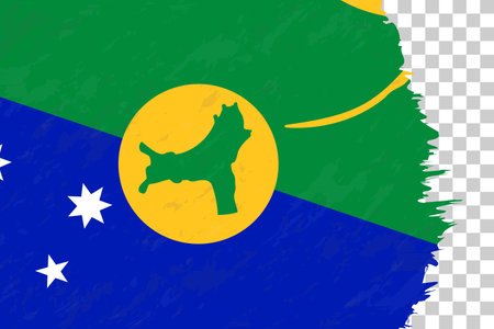 Horizontal Abstract Grunge Brushed Flag of Christmas Island on Transparent Grid. Vector Template.のイラスト素材
