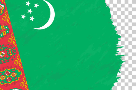 Horizontal Abstract Grunge Brushed Flag of Turkmenistan on Transparent Grid. Vector Template.のイラスト素材