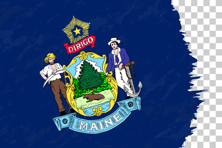 Horizontal Abstract Grunge Brushed Flag of Maine on Transparent Grid. Vector Template.のイラスト素材