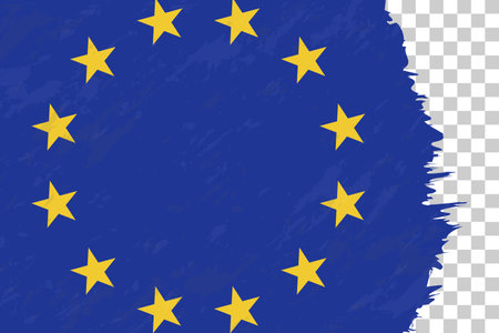 Horizontal Abstract Grunge Brushed Flag of European Union on Transparent Grid. Vector Template.のイラスト素材