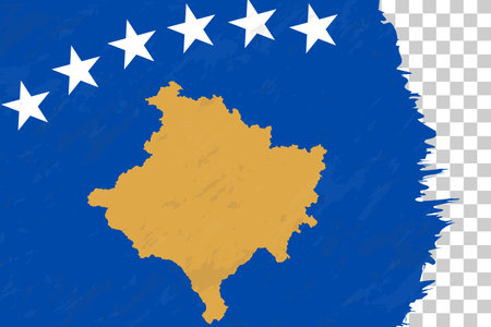 Horizontal Abstract Grunge Brushed Flag of Kosovo on Transparent Grid. Vector Template.のイラスト素材