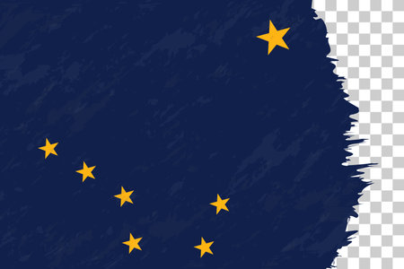 Horizontal Abstract Grunge Brushed Flag of Alaska on Transparent Grid. Vector Template.のイラスト素材