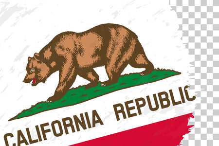 Horizontal Abstract Grunge Brushed Flag of California on Transparent Grid. Vector Template.のイラスト素材