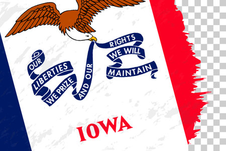 Horizontal Abstract Grunge Brushed Flag of Iowa on Transparent Grid. Vector Template.のイラスト素材
