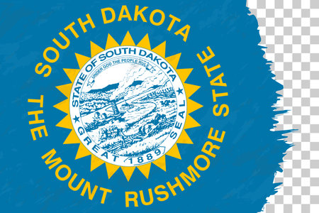Horizontal Abstract Grunge Brushed Flag of South Dakota on Transparent Grid. Vector Template.のイラスト素材