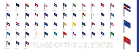 Isometric flags of US states sorted alphabetically. 3D flag collection. Vector illustration.のイラスト素材