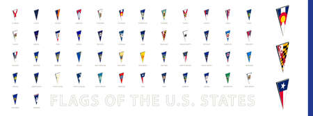 All Flags of The U.S. States sorted alphabetically. 3D triangular pin icon. Flag collection.のイラスト素材
