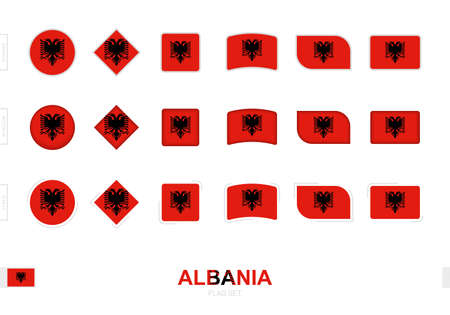 Albania flag set, simple flags of Albania with three different effects. Vector illustration.のイラスト素材