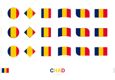 Chad flag set, simple flags of Chad with three different effects. Vector illustration.のイラスト素材