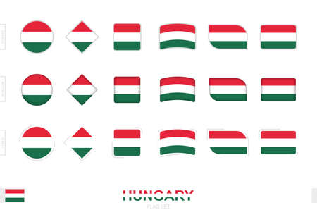 Hungary flag set, simple flags of Hungary with three different effects. Vector illustration.のイラスト素材