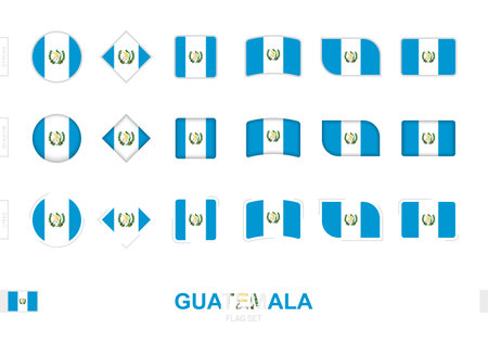 Guatemala flag set, simple flags of Guatemala with three different effects. Vector illustration.のイラスト素材