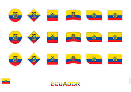 Ecuador flag set, simple flags of Ecuador with three different effects. Vector illustration.のイラスト素材