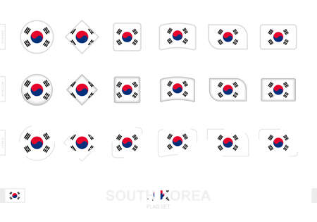 South Korea flag set, simple flags of South Korea with three different effects. Vector illustration.のイラスト素材