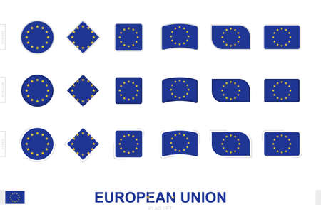 European Union flag set, simple flags of European Union with three different effects. Vector illustration.のイラスト素材