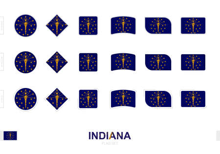 Indiana flag set, simple flags of Indiana with three different effects. Vector illustration.のイラスト素材