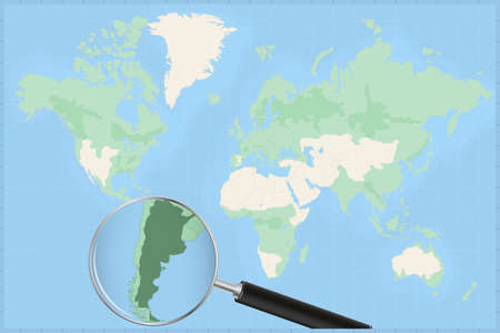 Map of the world with a magnifying glass on a map of Argentina Detailed map of Argentina and neighboring countries in the magnifying glass.のイラスト素材
