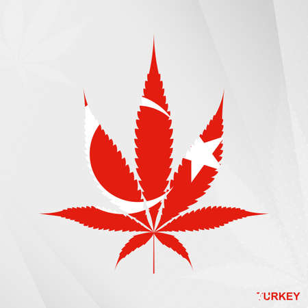 Flag of Turkey in Marijuana leaf shape. The concept of legalization Cannabis in Turkey. Medical cannabis illustration.のイラスト素材