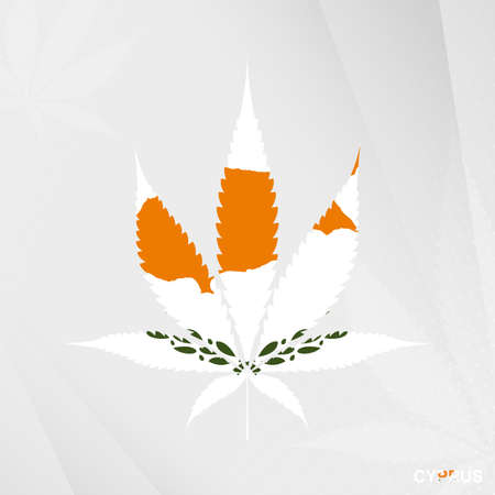 Flag of Cyprus in Marijuana leaf shape. The concept of legalization Cannabis in Cyprus. Medical cannabis illustration.のイラスト素材