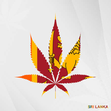 Flag of Sri Lanka in Marijuana leaf shape. The concept of legalization Cannabis in Sri Lanka. Medical cannabis illustration.のイラスト素材