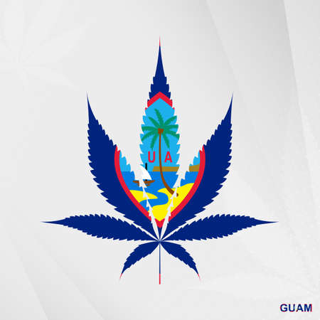 Flag of Guam in Marijuana leaf shape. The concept of legalization Cannabis in Guam. Medical cannabis illustration.のイラスト素材