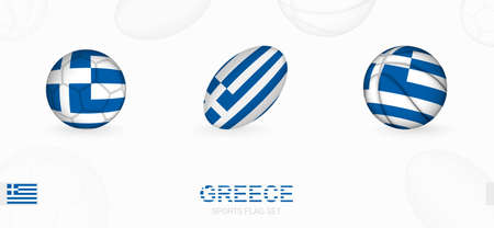 Sports icons for football, rugby and basketball with the flag of Greece. Vector icon set on a sports background.のイラスト素材