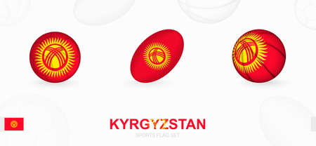 Sports icons for football, rugby and basketball with the flag of Kyrgyzstan. Vector icon set on a sports background.のイラスト素材