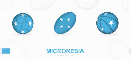 Sports icons for football, rugby and basketball with the flag of Micronesia. Vector icon set on a sports background.のイラスト素材