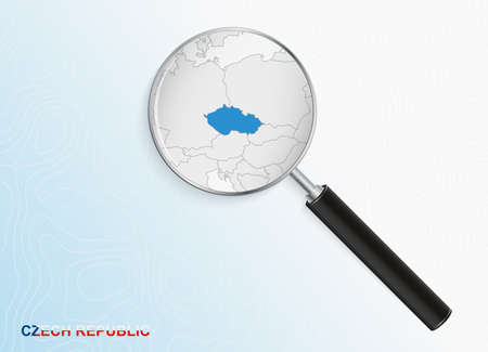 Magnifier with map of Czech Republic on abstract topographic background. Vector map.のイラスト素材
