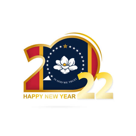 Year 2022 with Mississippi Flag pattern. Happy New Year Design. Vector Illustration.のイラスト素材