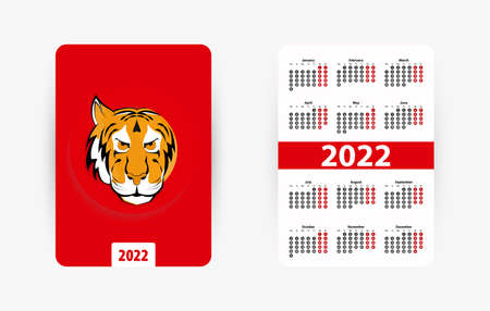 Pocket Vertical Calendar for 2022 year. Calendar with Chinese Zodiac Symbol of the Year â Tiger. Vector illustration.のイラスト素材