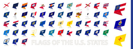 U.S. state flags in abstract modern design, flags sorted alphabetically. Vector collection.