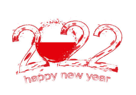 Happy New 2022 Year with flag of Poland. Holiday grunge vector illustration.