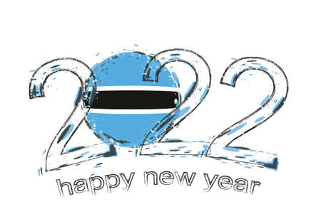 Happy New 2022 Year with flag of Botswana. Holiday grunge vector illustration.のイラスト素材