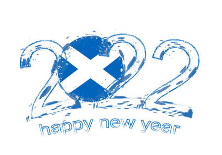 Happy New 2022 Year with flag of Scotland. Holiday grunge vector illustration.のイラスト素材