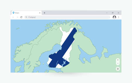 Browser window with map of Finland, searching  Finland in internet. Modern browser window template.のイラスト素材