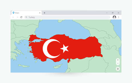 Browser window with map of Turkey, searching  Turkey in internet. Modern browser window template.のイラスト素材