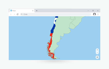 Browser window with map of Chile, searching  Chile in internet. Modern browser window template.のイラスト素材