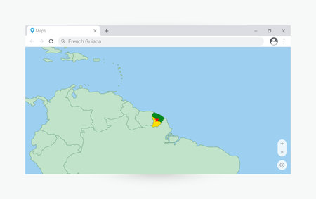 Browser window with map of French Guiana, searching  French Guiana in internet. Modern browser window template.のイラスト素材