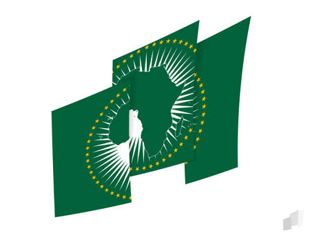 African Union flag in an abstract ripped design. Modern design of the African Union flag. Vector icon.のイラスト素材