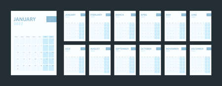 Vertical calendar 2022, set of 12 pages of calendar 2022. Vector planner.のイラスト素材