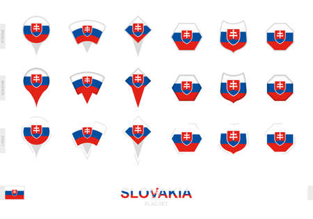 Collection of the Slovakia flag in different shapes and with three different effects. Vector flag set.のイラスト素材