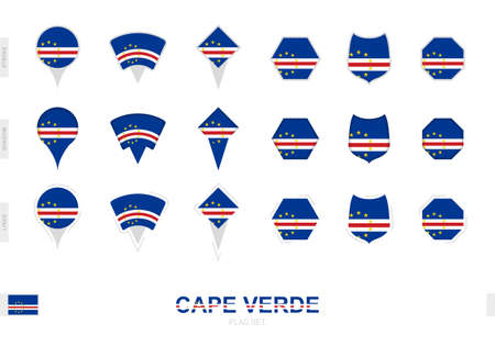 Collection of the Cape Verde flag in different shapes and with three different effects. Vector flag set.のイラスト素材