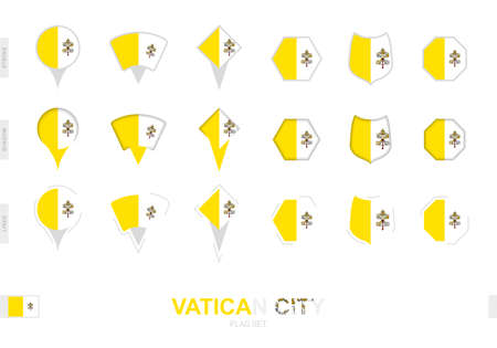 Collection of the Vatican City flag in different shapes and with three different effects. Vector flag set.のイラスト素材