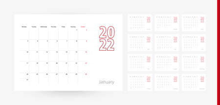 Calendar 2022 in modern design, planner template. Vector calendar 2022.のイラスト素材