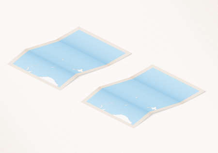 Two versions of a folded map of Tonga with the flag of the country of Tonga and with the red color highlighted. Set of isometric vector maps.のイラスト素材