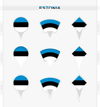 Estonia flag, set of location pin icons of Estonia flag. Vector illustration of national symbols.のイラスト素材