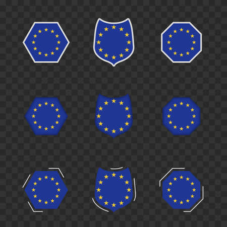 National symbols of European Union on a dark transparent background, vector flags of European Union. Vector illustration.のイラスト素材