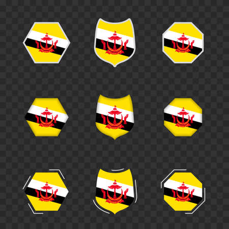 National symbols of Brunei on a dark transparent background, vector flags of Brunei. Vector illustration.のイラスト素材