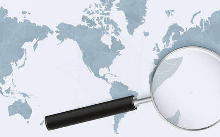 Enlarged map of Seychelles on America centered World Map. Magnified map and flag of Seychelles. Vector template.のイラスト素材
